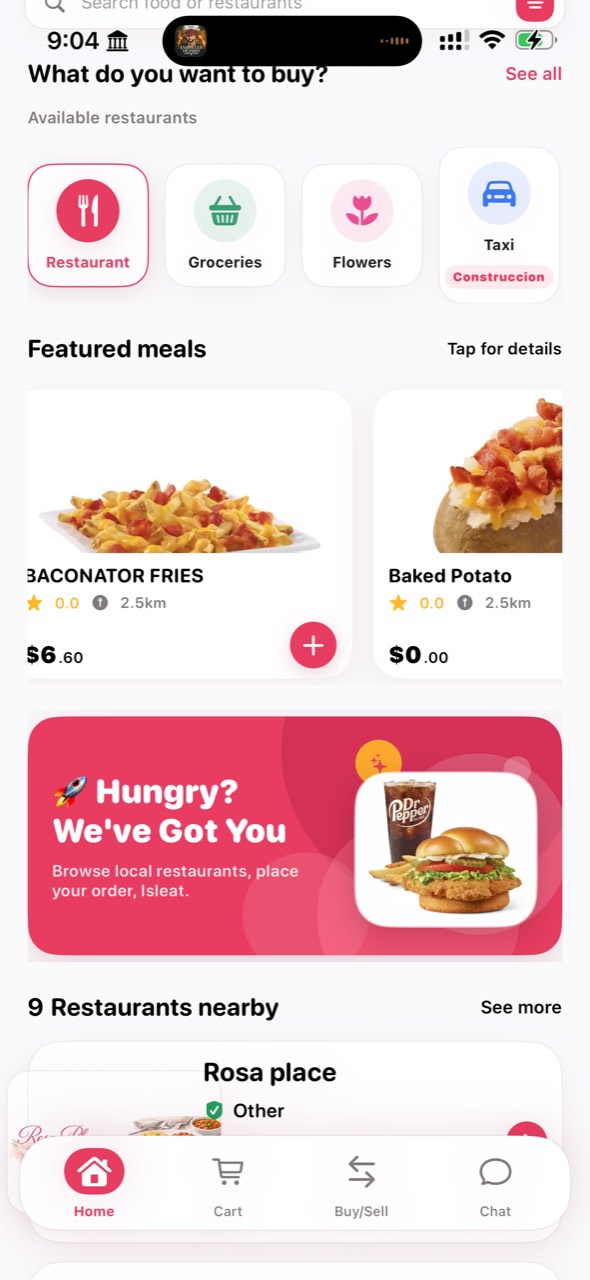 Meals available in the Isleat food delivery app